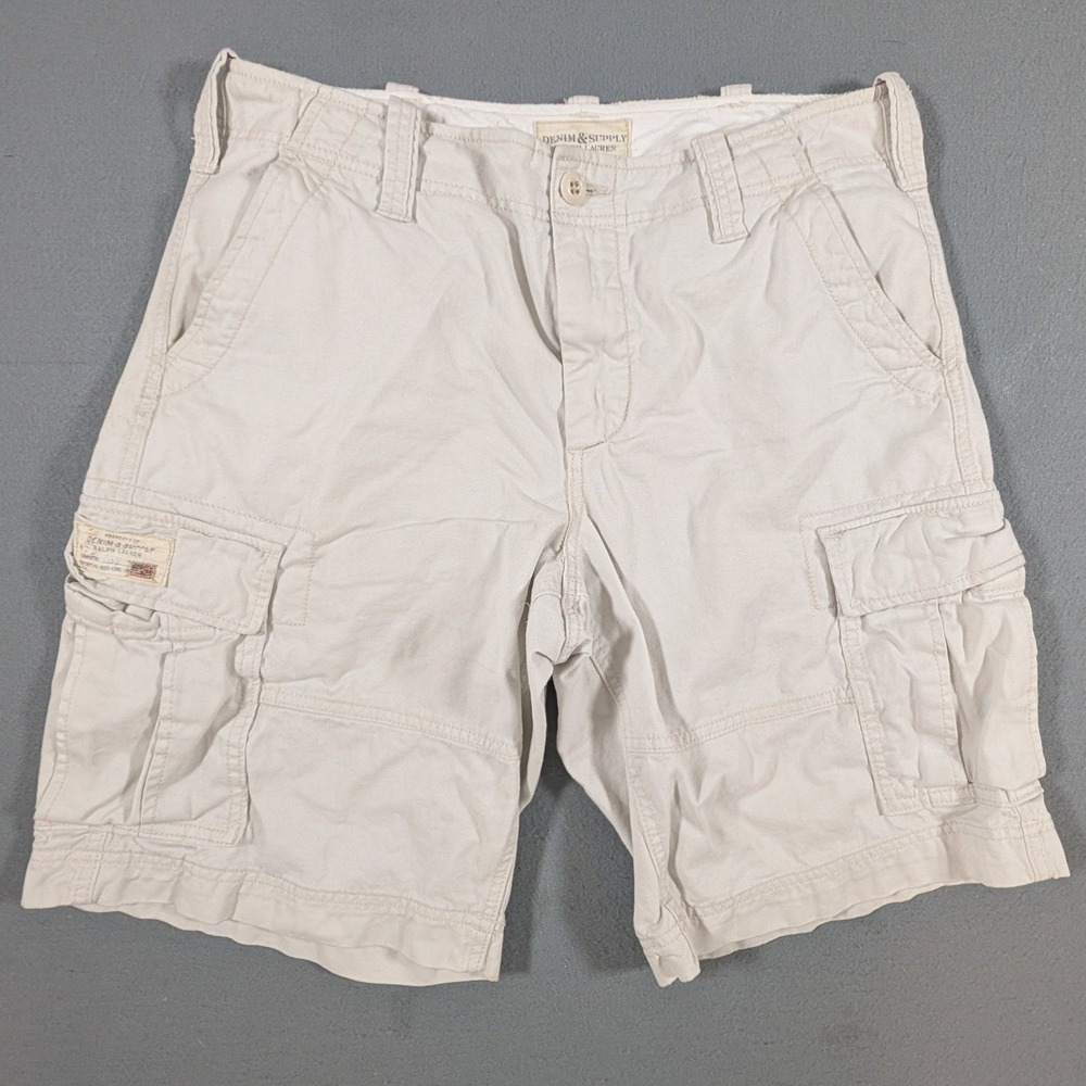 Denim & Supply Ralph Lauren Cargo Shorts Mens 34 Cream Off White Cotton Twill